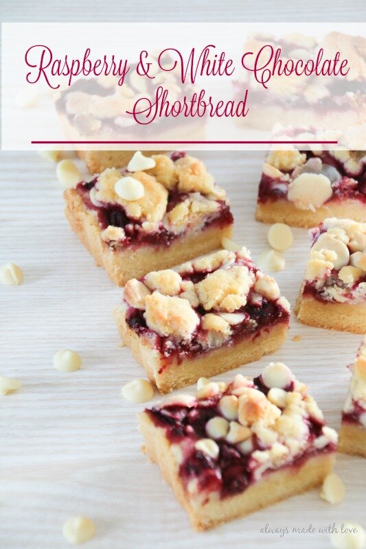 delicious mouth watering raspberry & white chocolate shortbread